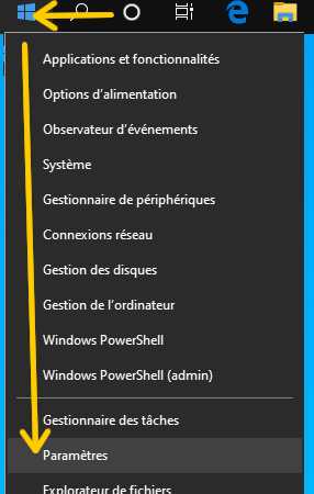 - Bouton Démarrer de Windows 10 - puis - Paramètres -