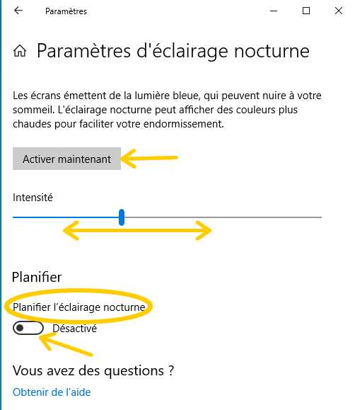 Parametres Affichage Windows 10 - Planifier Eclairage nocturne