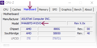 Onglet Mainboard de CPU-Z.