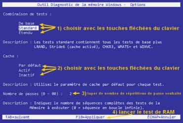 Options test de mémoire RAM.