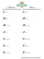 Planning n°4 des menus de la semaine à imprimer en mode portrait