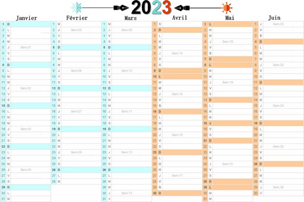 2023 CALENDRIER À IMPRIMER - CALENDRIER VIERGE DU 1ER SEMESTRE AU FORMAT A4.