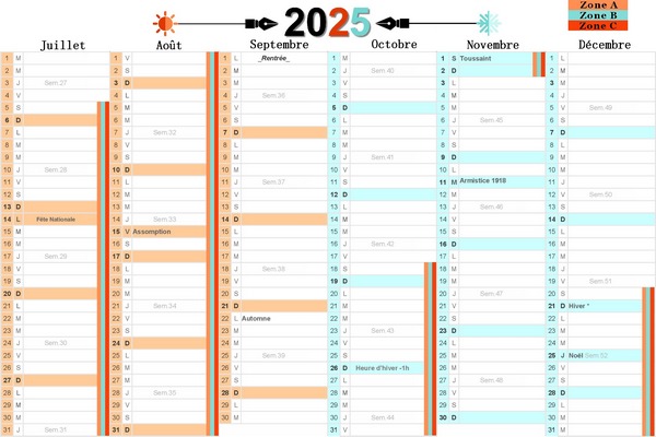 2ème semestre 2025 à imprimer avec vacances scolaires.