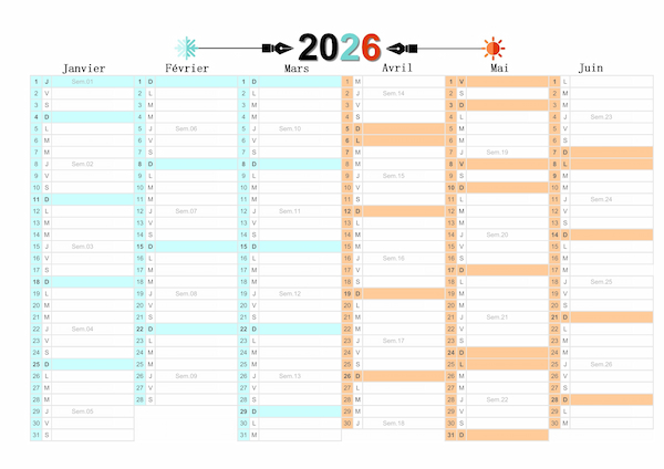 1er semestre 2026 vierge à imprimer