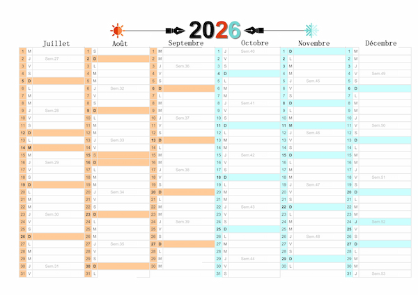 2ème semestre 2026 vierge à imprimer