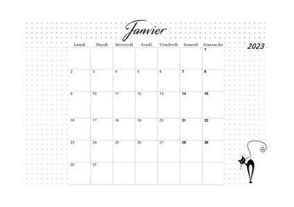 JANVIER 2023 CALENDRIER À IMPRIMER - PLANNING VIERGE MENSUEL AU FORMAT A4