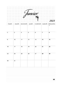 JANVIER 2023 CALENDRIER À IMPRIMER - CALENDRIER VIERGE MENSUEL AU FORMAT A4