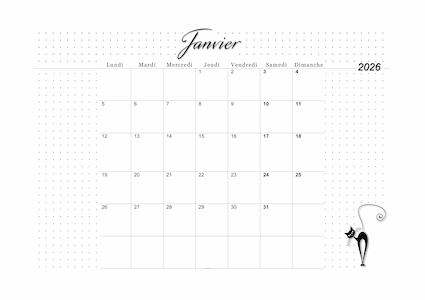 Calendrier janvier 2026 à imprimer