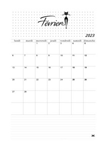 Mois de février 2023 : planning mensuel à imprimer.