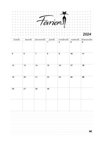 Calendrier du mois de février 2024 à imprimer au format A4 portrait !