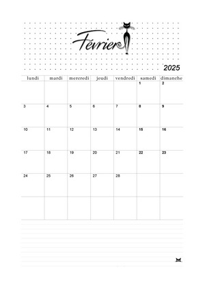 01. Calendrier de février 2025 à imprimer !