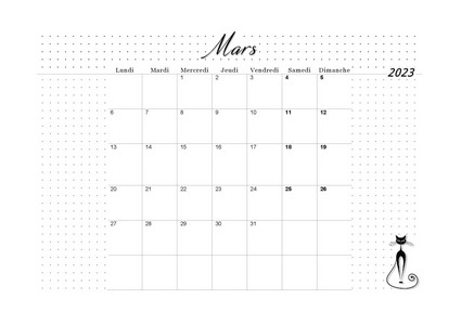 MARS 2023 CALENDRIER A IMPRIMER - PLANNING VIERGE MENSUEL AU FORMAT A4