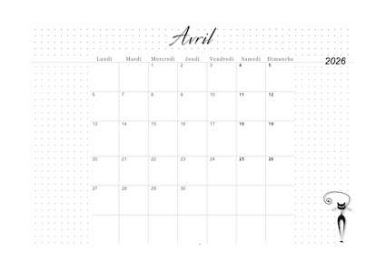 Calendrier d'avril 2026 imprimable