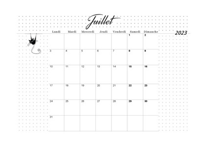 JUILLET 2023 CALENDRIER À IMPRIMER - PLANNING VIERGE MENSUEL AU FORMAT A4