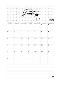 JUILLET 2023 CALENDRIER A IMPRIMER - CALENDRIER VIERGE MENSUEL AU FORMAT A4