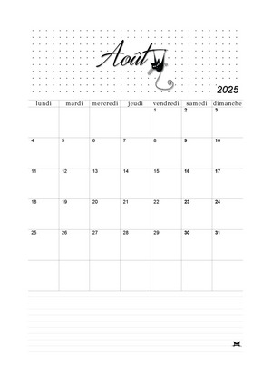 01. Calendrier d'août 2025 à imprimer !