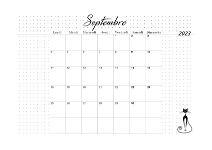 SEPTEMBRE 2023 CALENDRIER A IMPRIMER - PLANNING VIERGE MENSUEL AU FORMAT A4