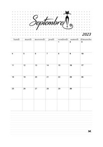 SEPTEMBRE 2023 CALENDRIER À IMPRIMER - CALENDRIER VIERGE MENSUEL AU FORMAT A4.