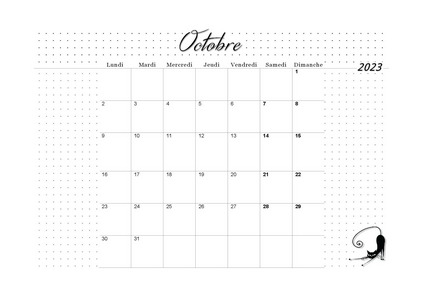 OCTOBRE 2023 CALENDRIER À IMPRIMER - PLANNING VIERGE MENSUEL AU FORMAT A4