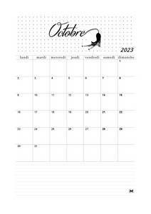 OCTOBRE 2023 CALENDRIER À IMPRIMER - CALENDRIER VIERGE MENSUEL AU FORMAT A4