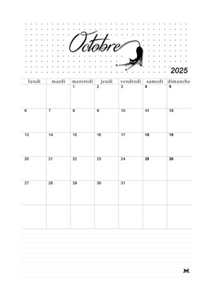 01. Calendrier d'octobre 2025 à imprimer !
