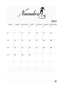 NOVEMBRE 2023 CALENDRIER À IMPRIMER - CALENDRIER VIERGE MENSUEL AU FORMAT A4.