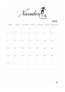 Calendrier de novembre 2026 à imprimer
