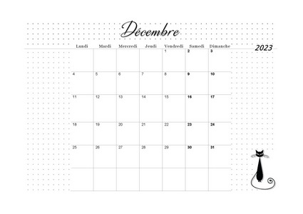 DÉCEMBRE 2023 CALENDRIER A IMPRIMER - PLANNING VIERGE MENSUEL AU FORMAT A4