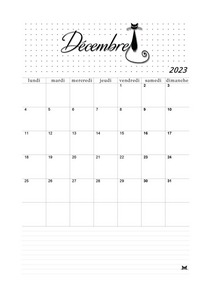 DÉCEMBRE 2023 CALENDRIER À IMPRIMER - CALENDRIER VIERGE MENSUEL AU FORMAT A4.