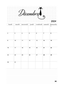 Calendrier du mois de décembre 2024 à imprimer au format A4 portrait !