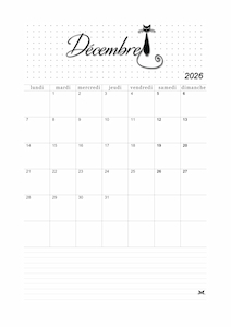 Calendrier de décembre 2026 à imprimer