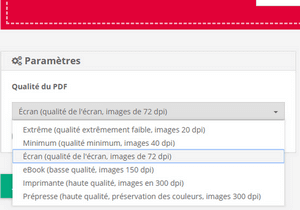 Interface PDF2go liste déroulante des options de compression.