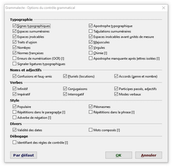 Options du correcteur de ponctuation gratuit Grammalect.