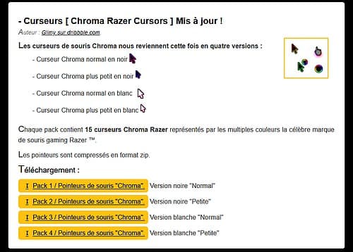 Installer de nouveaux curseurs de souris : les pointeurs de souris (Curseurs Chroma) de la page Web Favorisxp.com