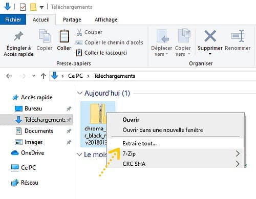 Installer de nouveaux curseurs de souris : décompressez le dossier zip