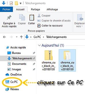 Installer de nouveaux curseurs de souris : cliquez sur Ce PC