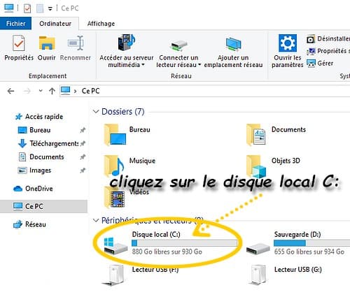 Installer de nouveaux curseurs de souris : cliquez sur le disque local C