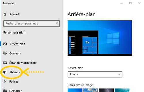 Changer le pointeur de souris : Paramètres de personnalisation, cliquez sur Thèmes