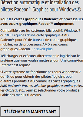 Page pour le téléchargement automatique des drivers AMD