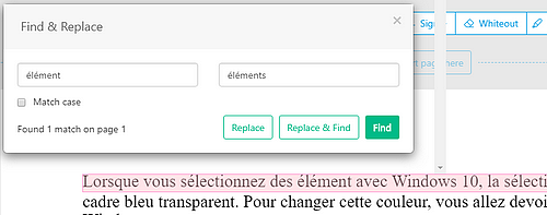 remplacer un mot dans le document PDF.