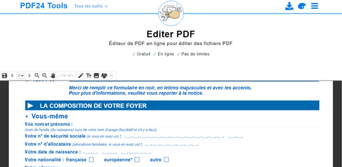 Interface de l'éditeur de PDF24 Tools. 