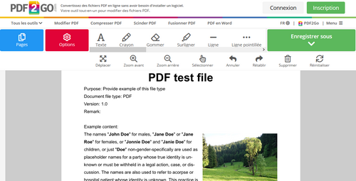 Interface d'édition PDF de PDF2GO