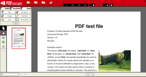Interface de l'éditeur de PDF PDFescape. 