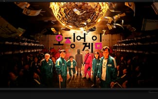 Personnages avec Logo Coréen - Le Jeu du calmar - Squid Game Série Netflix - Fond d' écran