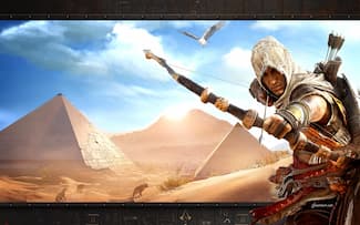 Bayek tirant une flèche avec son arc - Jeu vidéo Assassin's Creed Origins Fond d' écran.