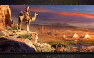 Bayek sur un chameau - Paysage Jeu vidéo Assassin's Creed Origins Fond d' écran.