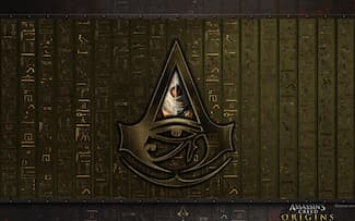 Bayek avec son épée | Jeu vidéo Assassin's Creed Origins Logo Fond d' écran.