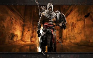 Bayek avec aigle dans la pyramide - Jeu vidéo Assassin's Creed Origins Fond d' écran.