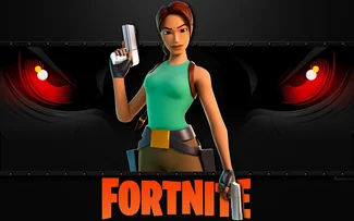 Lara Croft, logo Fortnite Battle Royale fond d'écran HD.