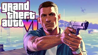 Portrait de Jason armé et logo du jeu GTA VI : fond d'écran HD et/ou 4K.